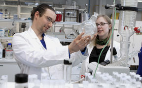 Two researchers at a lab.