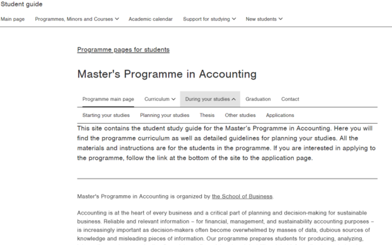 Student guide, programme page