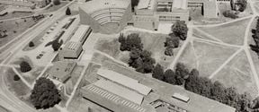 Aerial view, Archive photo in black and white of the Otaniemi campus in 1966