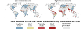 Areas within and outside Safe Climate Space for food crop production in 2081-2100