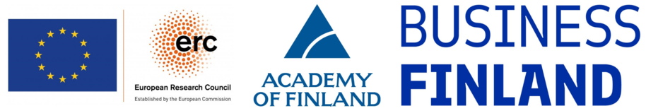 Logos of the funding bodies of the SMW group (EU & the European Research Council, Academy of Finland and Business Finland)