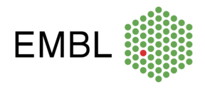 Color logo for EMBL with a hexagonal abstract image made up of green and red dots