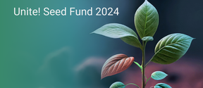 Tiny plant with text aside Unite! Seed Fund 2024
