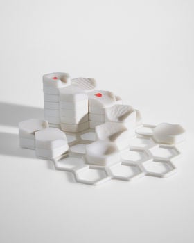 A sculpture made of white hexagons