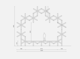 Elevation drawing of stage option which consists only of snowflake shaped modules