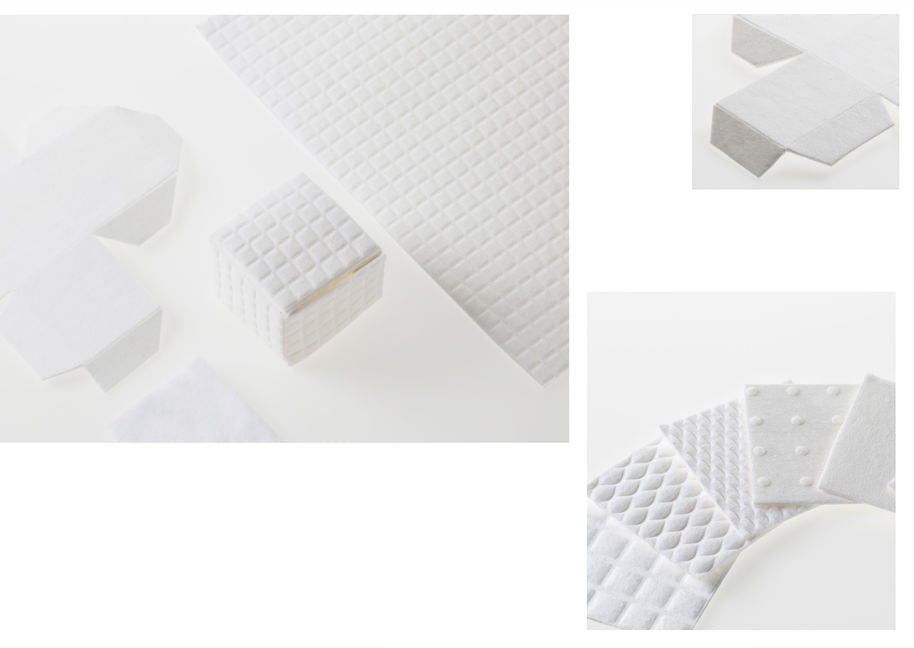 Three images showing the range of textures for the packaging and the way it is constructed