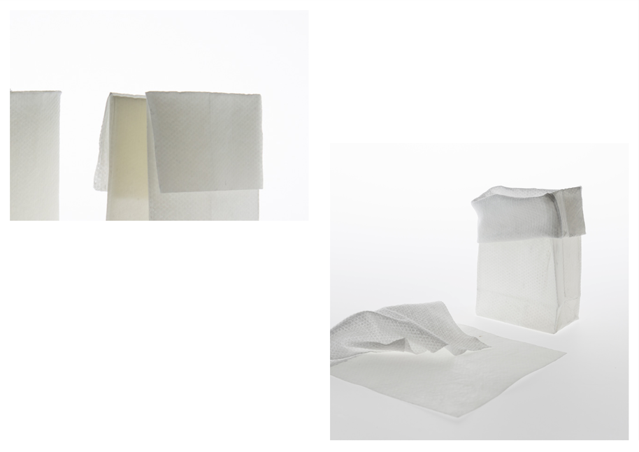 Two images of a paper bag like packaging made of nonwoven textile