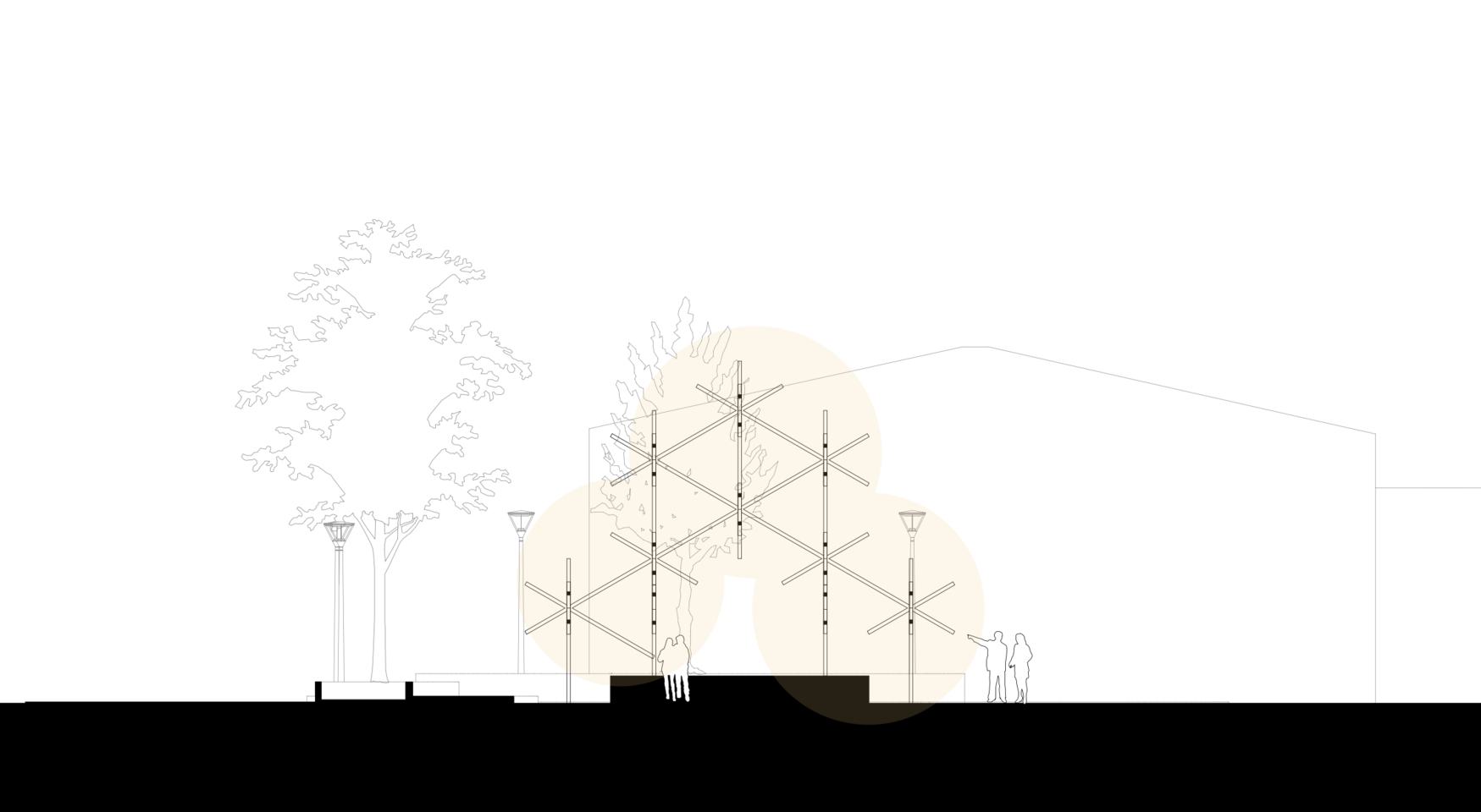 Elevation drawing of the Lumilyhty proposal, showing its crystalline design
